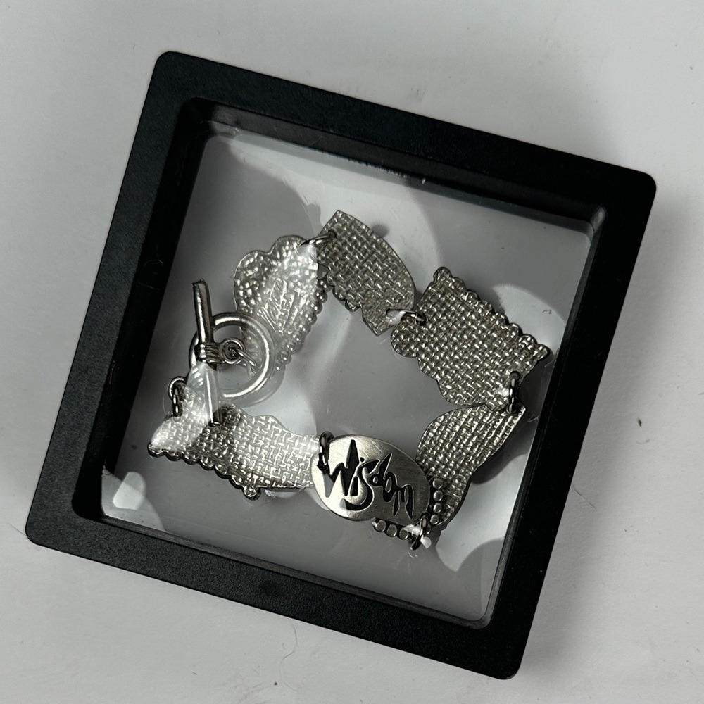 Marcie USA Pewter Charm Bracelet Faith Love Believe Laugh Breathe Toggle Y2K - Picture 6 of 9
